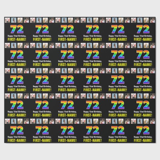 72e verjaardag: Regenboog "72"; Aangepaste foto's Cadeaupapier (Zoom)