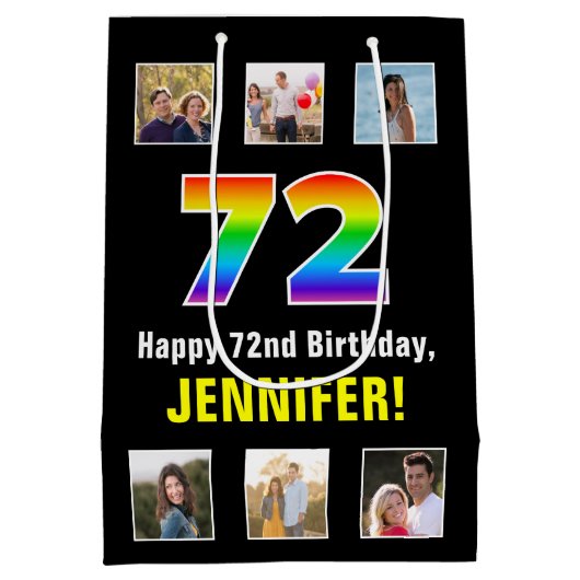 72e verjaardag: Regenboog "72", aangepaste foto's  Medium Cadeauzakje (Achterkant)