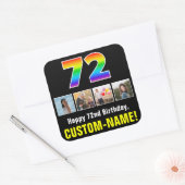 72e verjaardag: Regenboog "72"; Aangepaste foto's  Vierkante Sticker (Envelop)