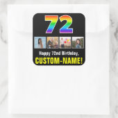 72e verjaardag: Regenboog "72"; Aangepaste foto's  Vierkante Sticker (Tas)