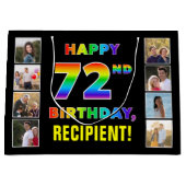 72e verjaardag: regenboogtekst, aangepaste foto's groot cadeauzakje (Voorkant)