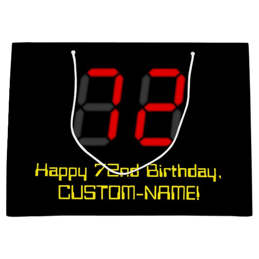 72e verjaardag: Rode digitale klok stijl "72" + na Groot Cadeauzakje (Voorkant)