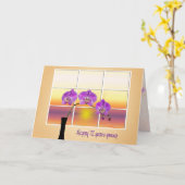 72e verjaardag Roze orchideeën in venster Kaart (Gele Bloem)