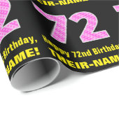 72e verjaardag: roze strepen en harten "72" + naam cadeaupapier (Rol Hoek)