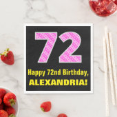 72e verjaardag: roze strepen en harten "72" + naam servet (Insitu)