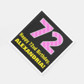 72e verjaardag: roze strepen en harten "72" + naam servet (Hoek)