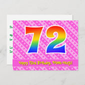 72e verjaardag: roze strepen en harten, regenboog  briefkaart (Voorkant / Achterkant)