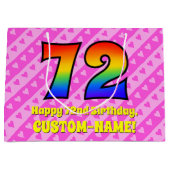 72e verjaardag: roze strepen & harten, regenboog # groot cadeauzakje (Voorkant)