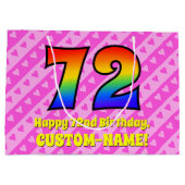 72e verjaardag: roze strepen & harten, regenboog # groot cadeauzakje (Achterkant)