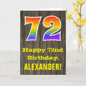 72e verjaardag: Rustieke Faux Wood Look, Regenboog Kaart (Gele Bloem)