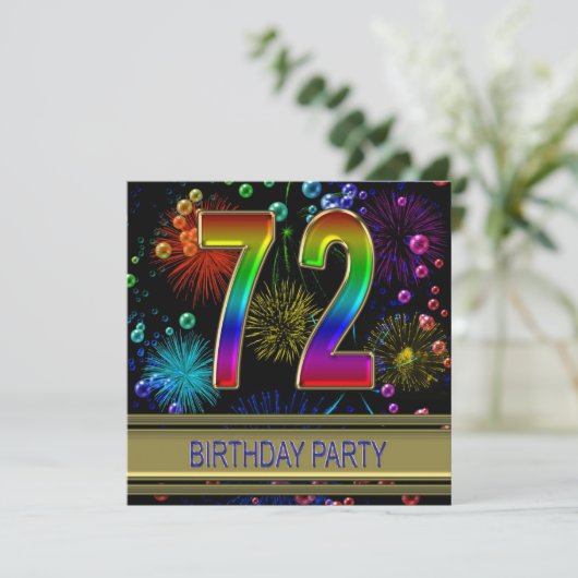 72e verjaardag Uitnodiging met bubbels (Staand voorkant)