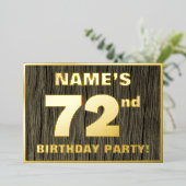 72e verjaardag: Vet, Faux Hood Grain Pattern Folie Uitnodiging (Staand Voorkant)