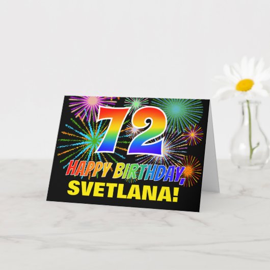 72e verjaardag: Vet, Plezier, Vuurwerk, Regenboog  Kaart (Kleine Plant)