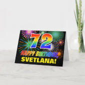 72e verjaardag: Vet, Plezier, Vuurwerk, Regenboog  Kaart (Voorkant)