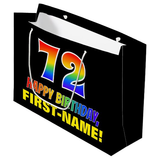 72e verjaardag: Vet, Vun, Eenvoudig, Regenboog 72 Groot Cadeauzakje (Voorkant Gekanteld)