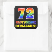 72e verjaardag: Vet, Vun, Eenvoudig, Regenboog 72 Vierkante Sticker (Tas)