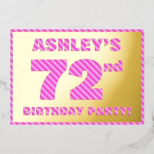 72e verjaardag — Vet, vuurtje, roze band # 72 Folie Uitnodiging (Voorkant)