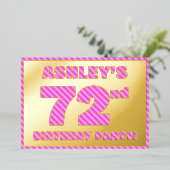 72e verjaardag — Vet, vuurtje, roze band # 72 Folie Uitnodiging (Staand Voorkant)