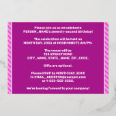 72e verjaardag — Vet, vuurtje, roze band # 72 Folie Uitnodiging (Achterkant)