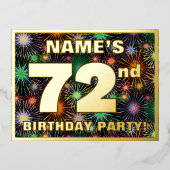 72e verjaardag: Vette, kleurrijke Fireworks-look Folie Uitnodiging Briefkaart (Voorkant)