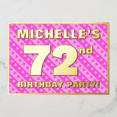72e verjaardag - vuurroze harten en strips folie uitnodiging (Voorkant)