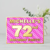 72e verjaardag - vuurroze harten en strips folie uitnodiging (Staand Voorkant)