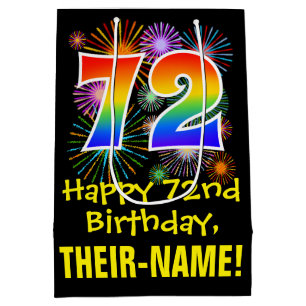 72e verjaardag: Vuurwerk Fun Pattern + Regenboog 7 Medium Cadeauzakje