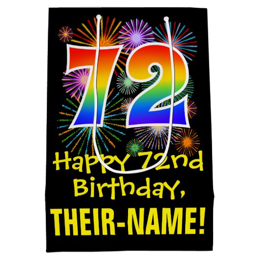 72e verjaardag: Vuurwerk Fun Pattern + Regenboog 7 Medium Cadeauzakje (Achterkant)