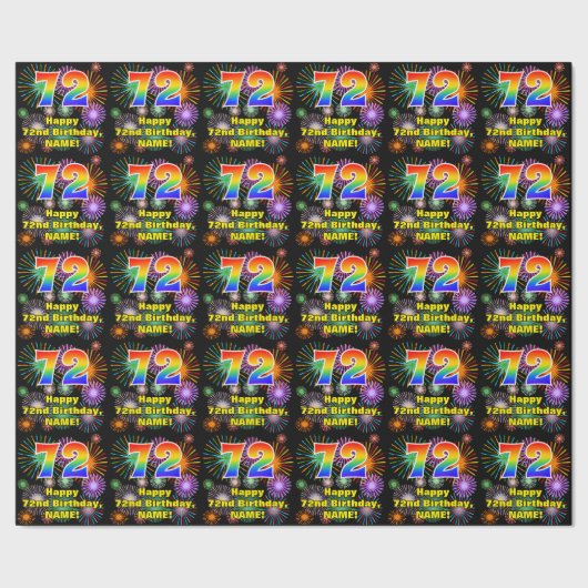 72e verjaardag: vuurwerk, regenboogblik # "72" cadeaupapier (Zoom)