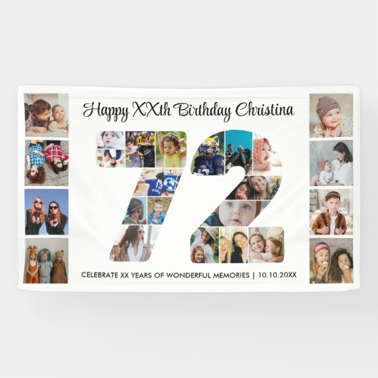 72e verjaardagsfeest Nummer 72 fotocollage Spandoek (Horizontaal)