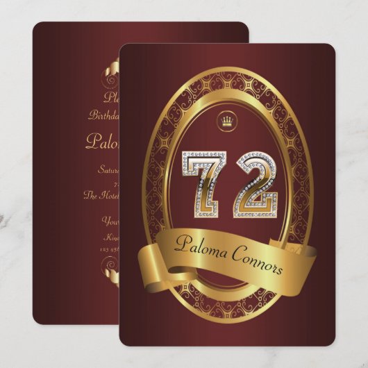 72e,verjaardagsfeest vrouw man,elegante kleur kaart (Voorkant / Achterkant)