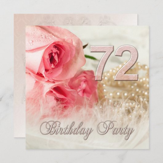 72e verjaardagsfeestje, rozen en parels kaart (Voorkant / Achterkant)