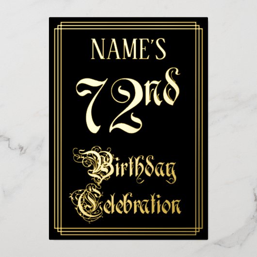72ste verjaardagsfeest — Fantasievol script & aang Folie Uitnodiging (Voorkant)
