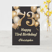 73e Birthday Black en Gold Balloons Confetti Kaart (Gele Bloem)
