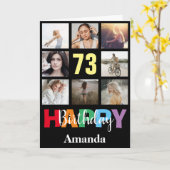 73e Gelukkige Verjaardag Fotocollage Modern Zwart Kaart (Gele Bloem)
