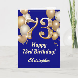 73e marineblauw en gouden ballonnen Confetti Kaart