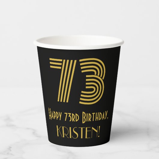 73e verjaardag: Art Deco Geïnspireerde look "73" e Papieren Bekers (Voorkant)