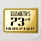 73e verjaardag: Art Deco Kijk "73" en naam Folie Uitnodiging (Voorkant)