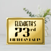 73e verjaardag: Art Deco Kijk "73" en naam Folie Uitnodiging (Staand Voorkant)