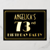 73e verjaardag: Art Deco Kijk "73", met naam Folie Uitnodiging (Voorkant)