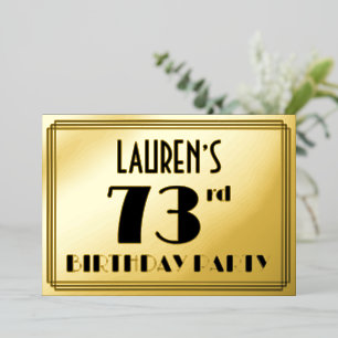 73e verjaardag — Art Deco look "73" + Naam Folie Uitnodiging