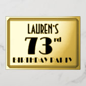 73e verjaardag — Art Deco look "73" + Naam Folie Uitnodiging (Voorkant)