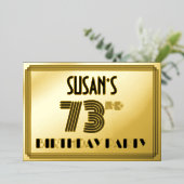 73e verjaardag — Art Deco Style "73" en naam Folie Uitnodiging (Staand Voorkant)