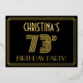 73e verjaardag — Art Deco Style "73" + Naam Folie Uitnodiging (Voorkant)