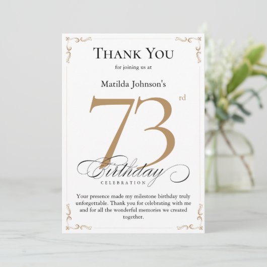 73e verjaardag: bedankkaartje met eerbetoon kaart (Staand voorkant)