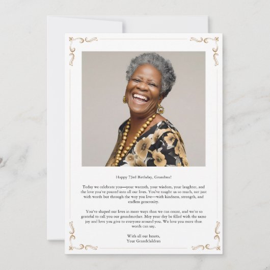 73e verjaardag: bedankkaartje met eerbetoon kaart (Achterkant)