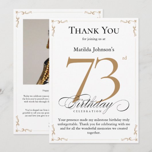 73e verjaardag: bedankkaartje met eerbetoon kaart (Voorkant / Achterkant)