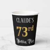 73e verjaardag — Fancy script, Faux Gold look Papieren Bekers (Achterkant)