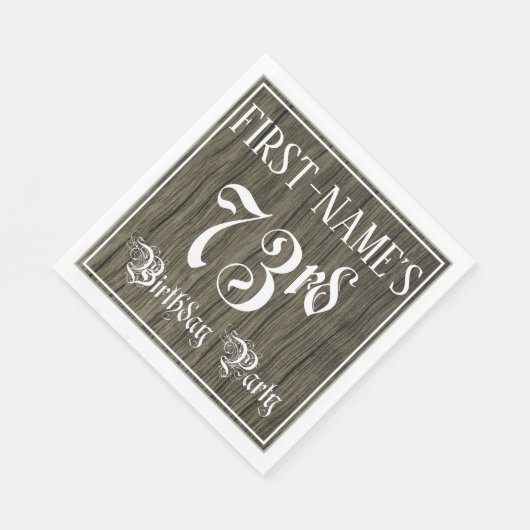 73e verjaardag — Fancy script, Faux Wood Kijk Servet (Hoek)