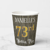 73e verjaardag — Faux Gold & Faux Wood Ziet er uit Papieren Bekers (Achterkant)